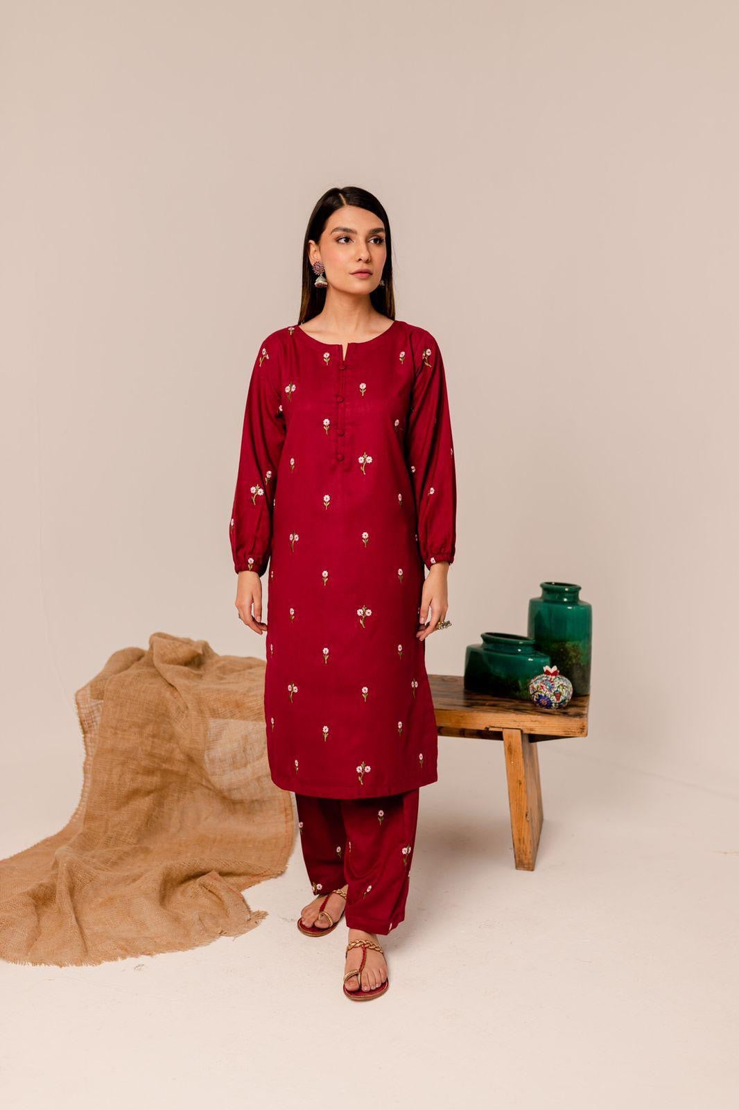 Zara shahjahan - 2PC DHANAK EMBROIDERED SHIRT AND TROUSER