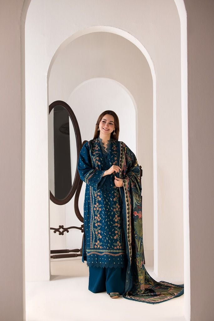 ZARA SHAH JAHAN- 3PC DHANAK EMBROIDERED SHIRT DHANAK &Velvet Lining SHAWL