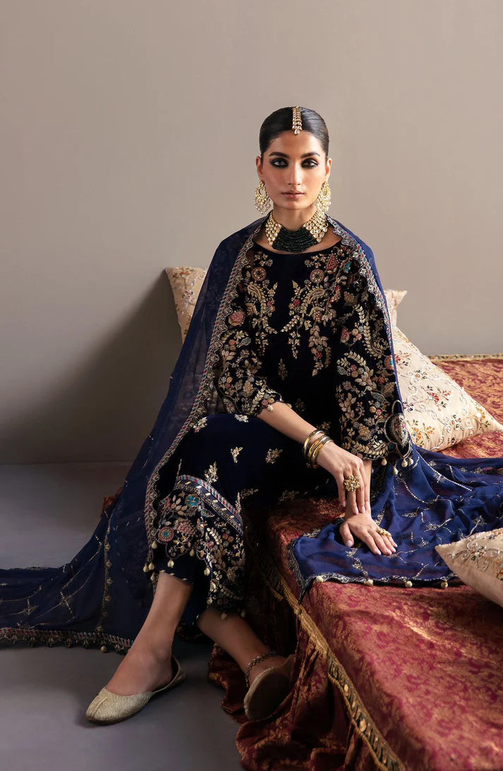 JAZMIN -VELVET 3PC-SEQUENCE EMBROIDERED WORK SHIRT WITH CHIFFON HEAVY SEQUANCE EMBROIDERED DUPATTA