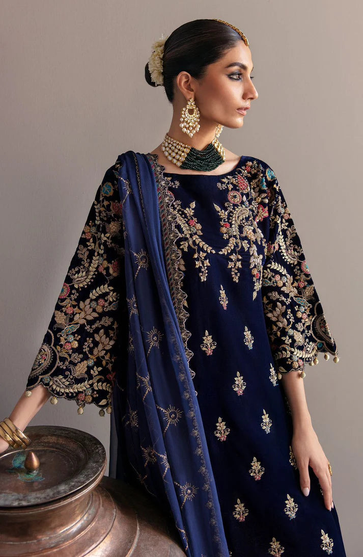 JAZMIN -VELVET 3PC-SEQUENCE EMBROIDERED WORK SHIRT WITH CHIFFON HEAVY SEQUANCE EMBROIDERED DUPATTA