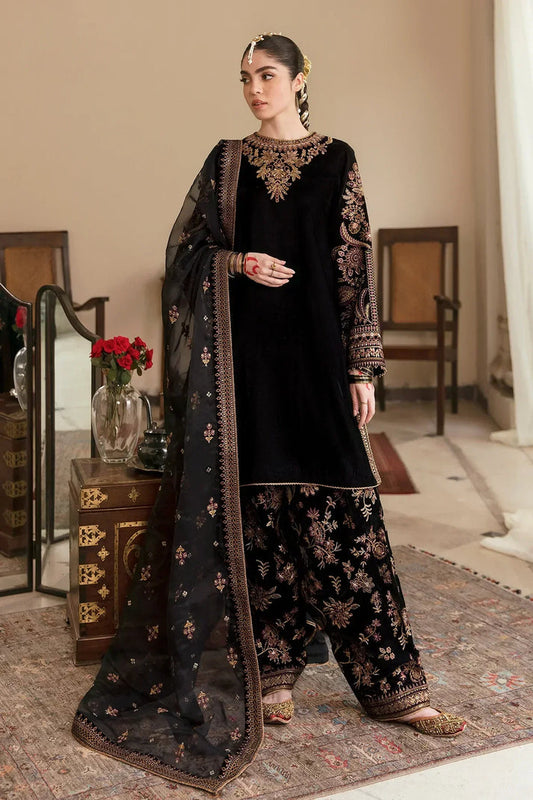 ASIM JOFA-VELVET 3PC- EMBROIDERED WORK SHIRT WITH ORGANZA HEAVY EMBROIDERED DUPATTA