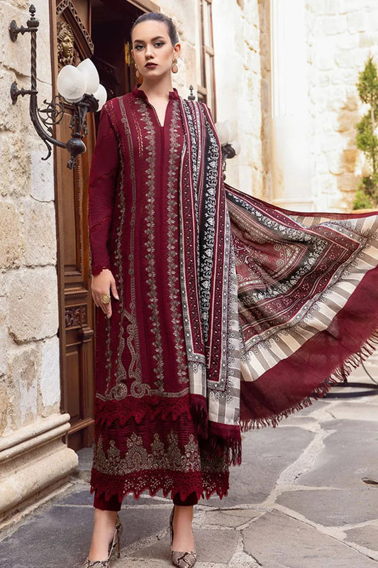 MARIA B - 3PC DHANAK EMBROIDERED SHIRT WITH COUTURE WOOL PRINTED SHAWL AND TROUSER