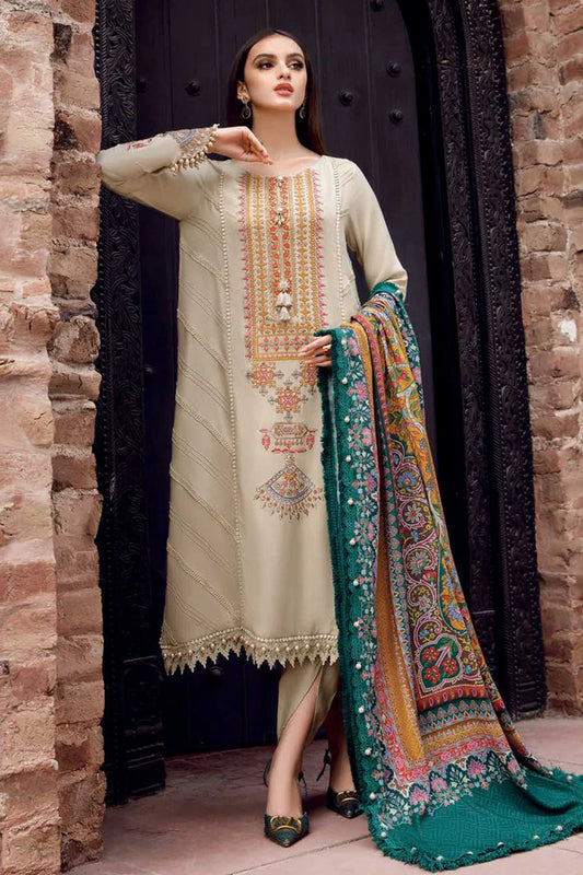 MARIA B - 3PC DHANAK EMBROIDERED SHIRT WITH COUTURE WOOL PRINTED SHAWL AND TROUSER