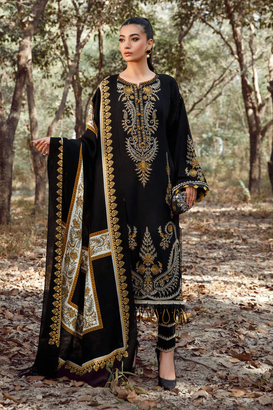 MARIA B -3PC KHADAR HEAVY EMBROIDERED WITH PASHMINA PRINT SHAWL