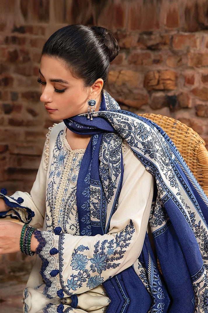 MARIA B -3PC KHADAR HEAVY EMBROIDERED WITH PASHMINA PRINT SHAWL