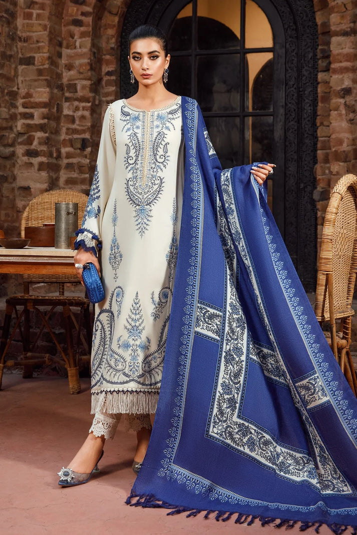 MARIA B -3PC KHADAR HEAVY EMBROIDERED WITH PASHMINA PRINT SHAWL