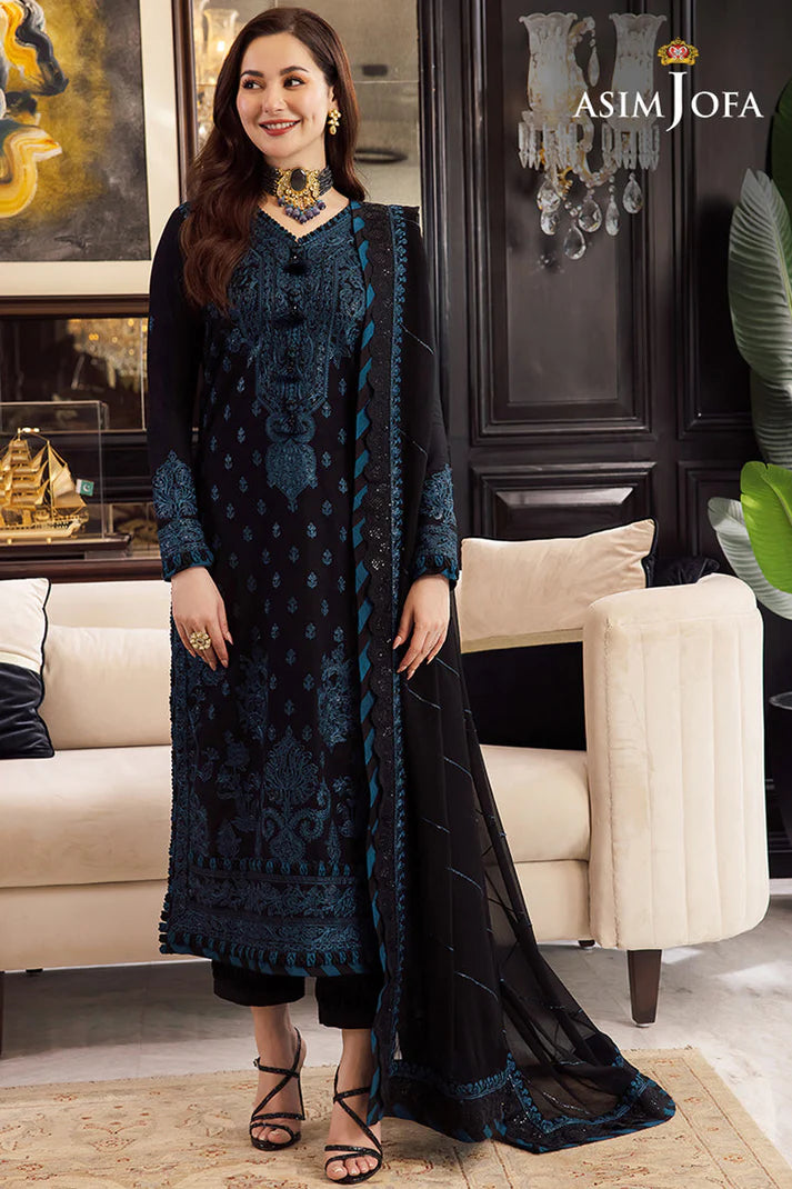 ASIM JOFA -3PC DHANAK EMBROIDERED WITH BAMBER CHIFFON EMBROIDERED DUPATTA