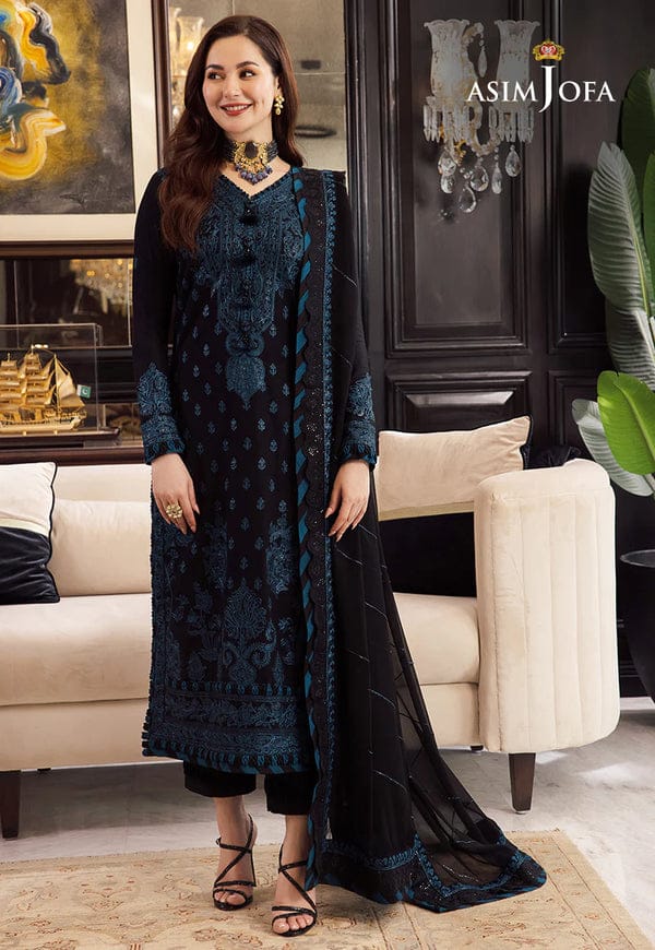 ASIM JOFA -3PC DHANAK EMBROIDERED WITH BAMBER CHIFFON EMBROIDERED DUPATTA