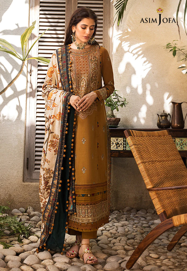 ASIM JOFA-3PC DHANAK EMBROIDERED WITH WOOL PTINT SHAWL