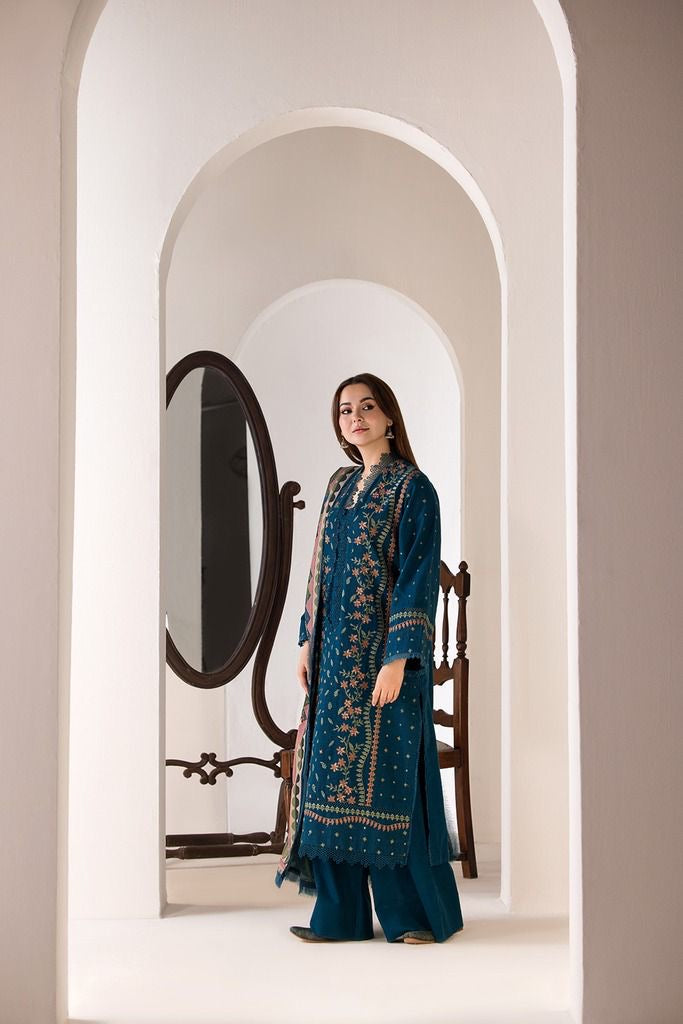 ZARA SHAH JAHAN- 3PC DHANAK EMBROIDERED SHIRT DHANAK &Velvet Lining SHAWL